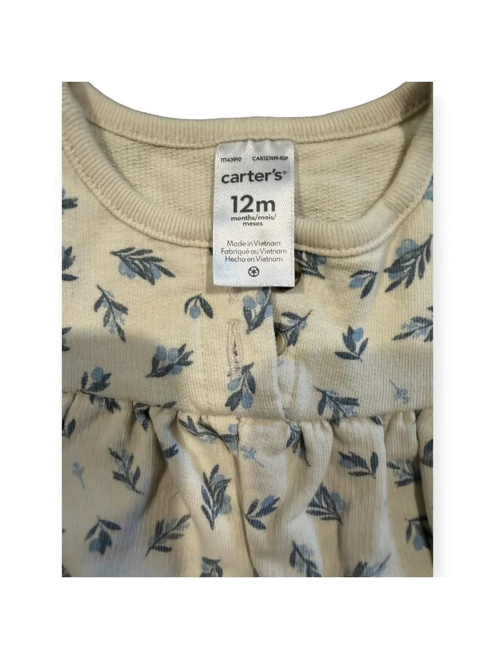 Carter's Baby Girl 12M Two-Pack Long Sleeve Cotton Rompers Floral and Solid Sage